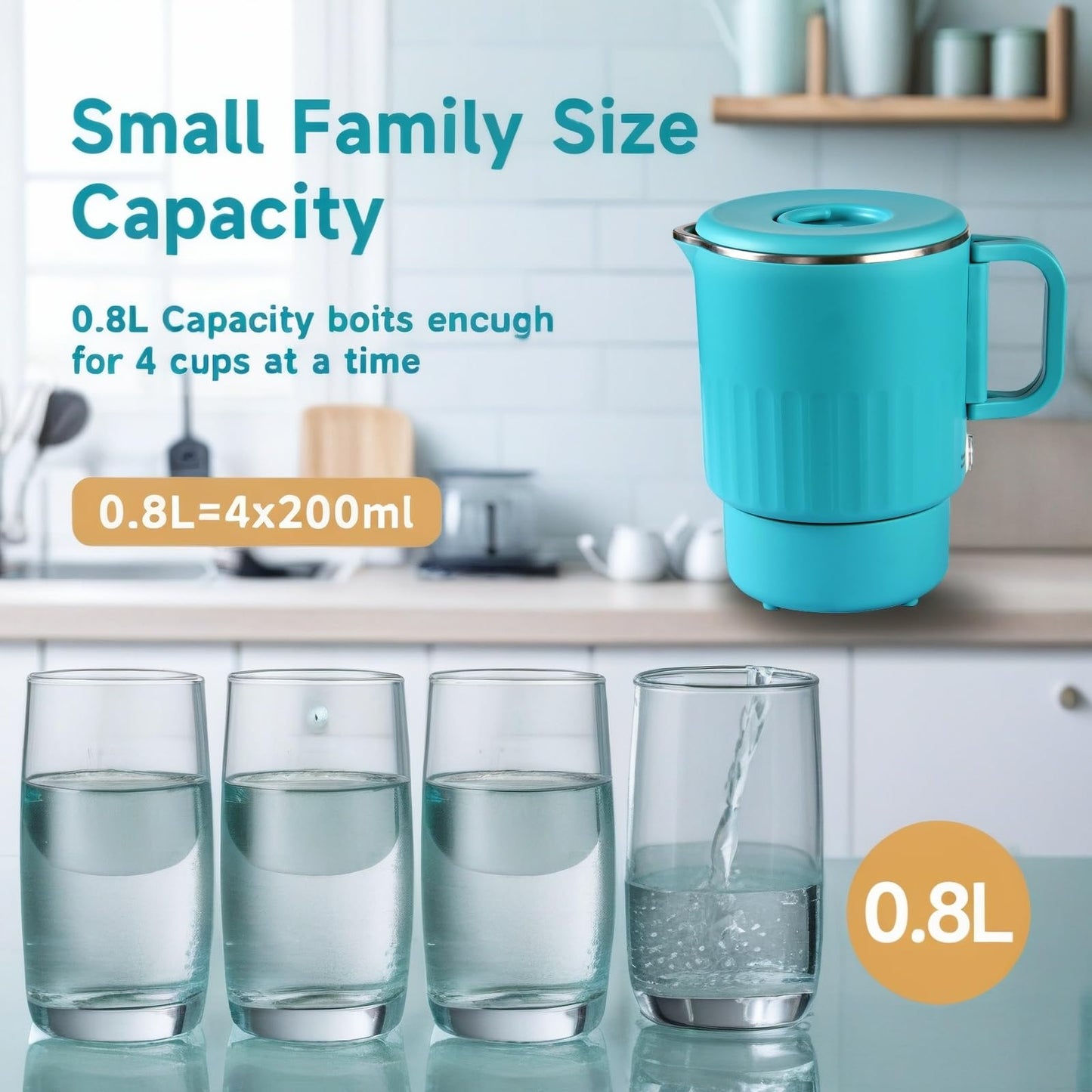 0.8L Foldable Small Electric Kettle 304 Stainless Steel, Collapsible Portable Travel Electric Kettle, Mini Hot Water Boiler Heater for Business Trip, Camping, Travel, Office