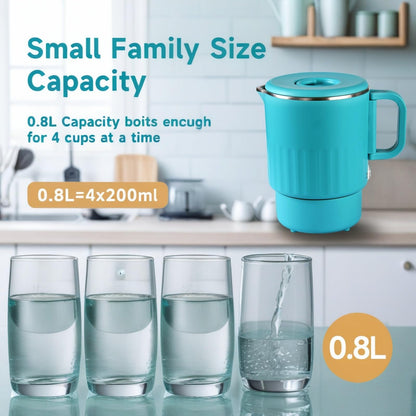 0.8L Foldable Small Electric Kettle 304 Stainless Steel, Collapsible Portable Travel Electric Kettle, Mini Hot Water Boiler Heater for Business Trip, Camping, Travel, Office
