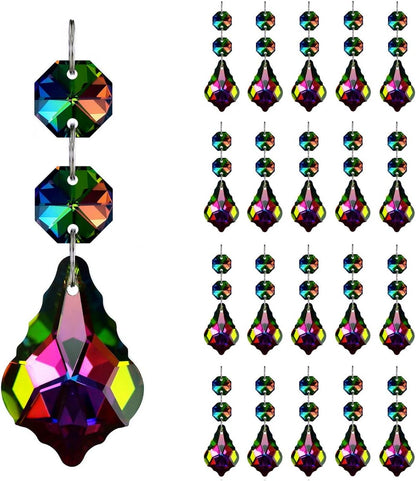 20pcs 38mm Chandelier Crystals Maple Leaf Prism Pendant Parts Connected Glass Octagon Beads Chain for Chandelier