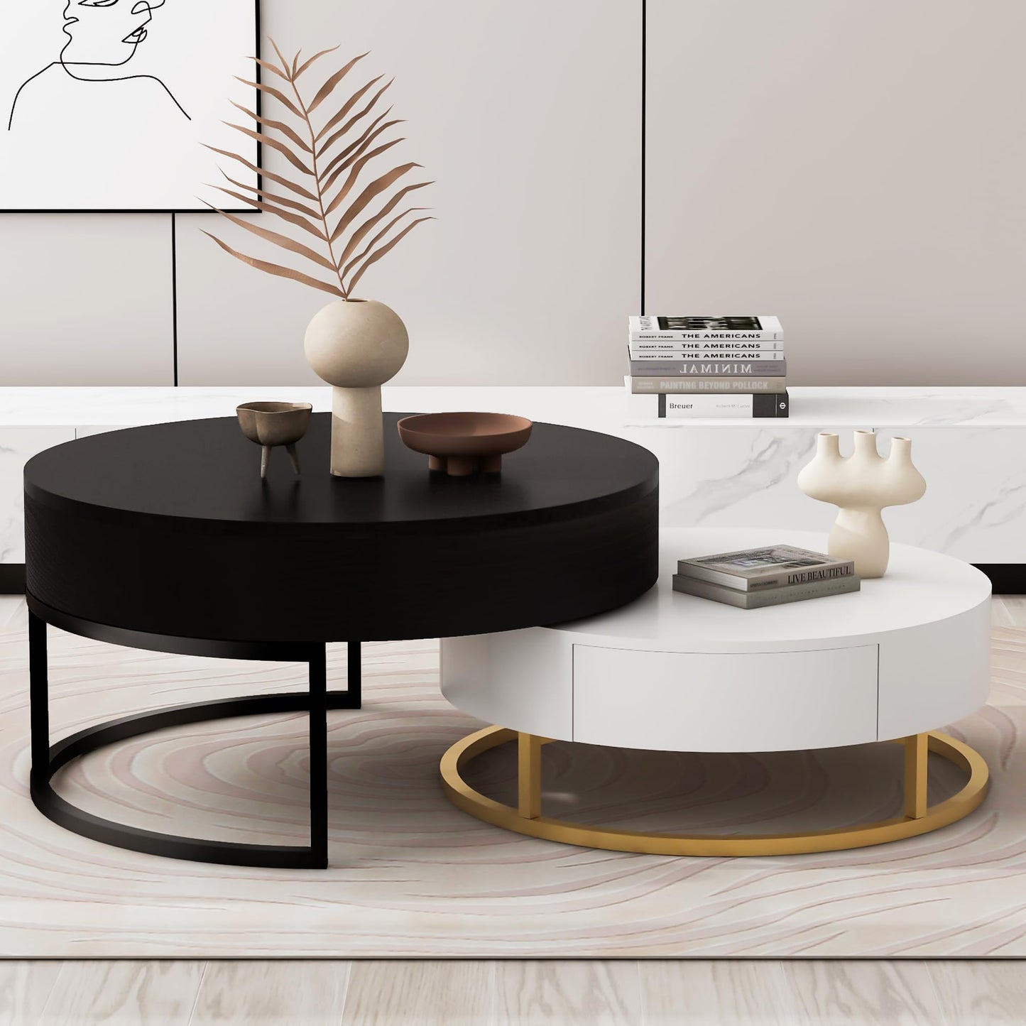 Lift-Top Nesting Coffee Table with Drawers Hidden Compartment Adjustable Storage Shelf, Modern Furniture for Living Room