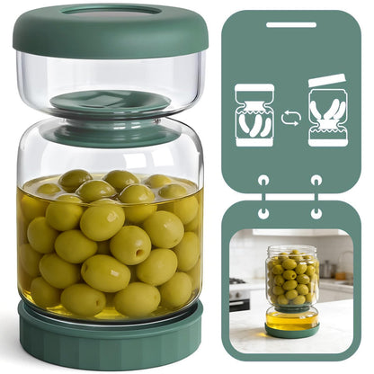 Luvan Glass Pickle Jar, 34oz Pickle Container with Strainer, LeakProof Kraut and Olive Hourglass Jug, Olive Jar with Airtight Lid, Multifunction Jalapeno Container, Gherkin Flip Jar for Fridge