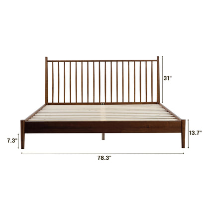 NTC Inno Wooden Bed Frame with Headboard, Solid Oak and Rubber Wood Foundation with Silent Slats and Wood Central Supports, 1000 Lb Capacity, Effortless Assembly, King - Dark Walnut