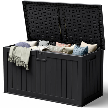 Acurax 240 Gallon HDPE Deck Box Outdoor Indoor Waterproof Storage Box for Patio Furniture, Pool Accessories, Garden Tools, and Cushion Storage, Black