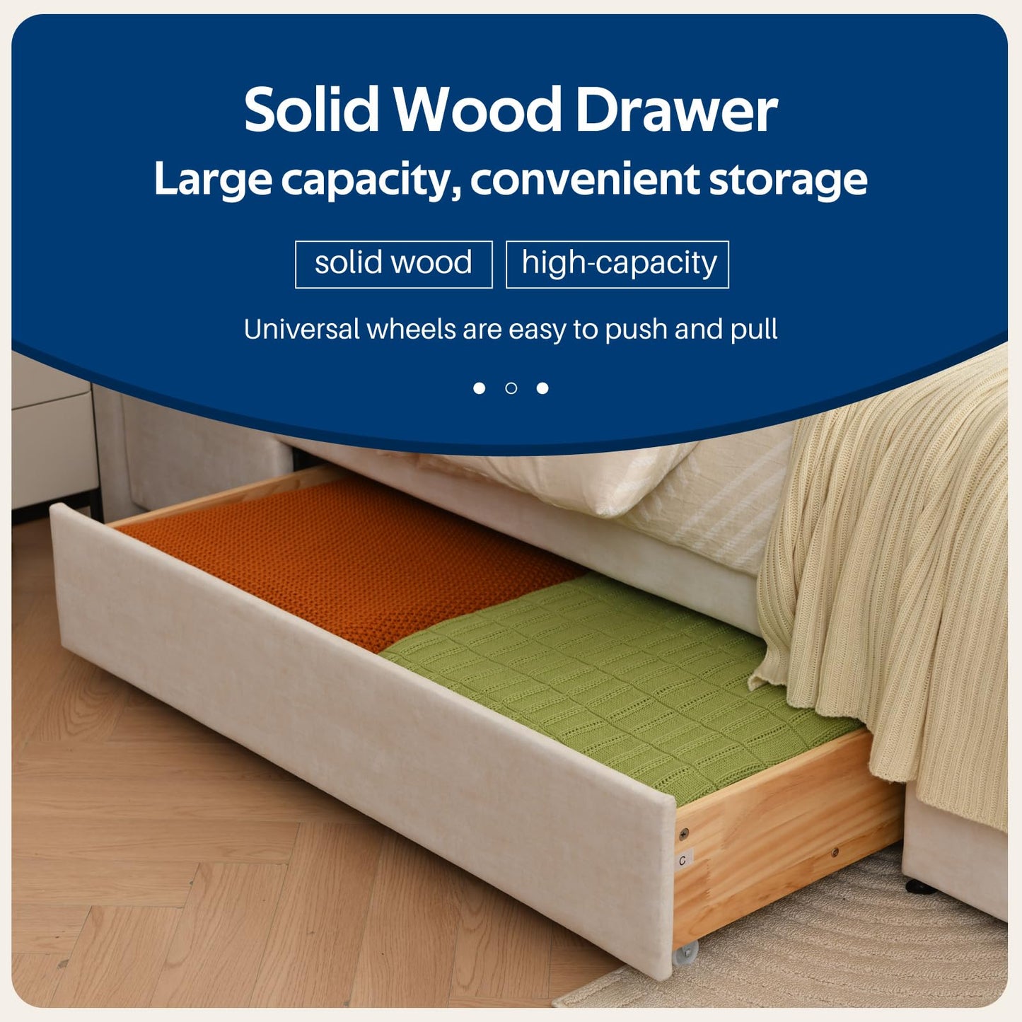 YUHUASHI King Size Bed Frame with 71.5-inch high headboard with Oversized Storage Drawers, Wood Slat Supports, no Springs Required (Beige, King (U.S. Standard))