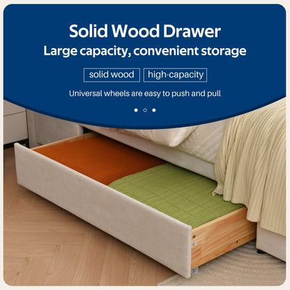 YUHUASHI King Size Bed Frame with 71.5-inch high headboard with Oversized Storage Drawers, Wood Slat Supports, no Springs Required (Beige, King (U.S. Standard))