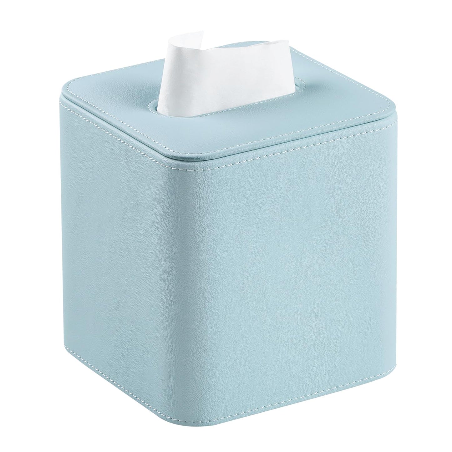 MEIBOOCH PU Leather Tissue Box Cover with Magnetic Closure, Square Tissue Box Holder with Rounded Edges Design (Blue, Square)