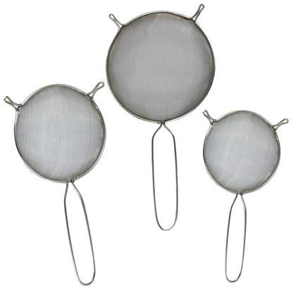 Mesh Strainers - Stainless Steel Fine Mesh Strainer - Colander-Skimmer with Handle - Sieve Sifters for Food - Strainer Sieve - Set of 3 Kitchen Strainers