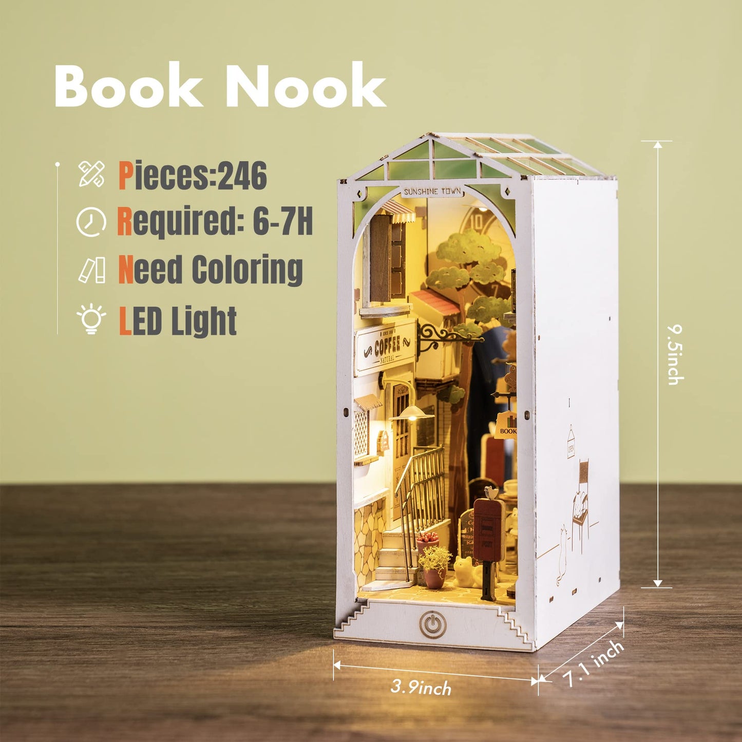 Rolife LED Book Nook Kit-Decorative Bookend Stand-3D Wooden Puzzle for Adults-Bookshelf Insert Booknook-Room Decor for Teen Girls Boys Women Men