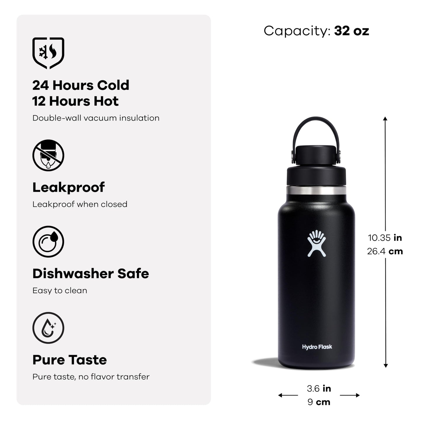 Hydro Flask Water Bottle - Insulated Stainless Steel - Wide Mouth Flex Chug Lid, Non Spill, Leakproof in 32 Oz Sandpiper