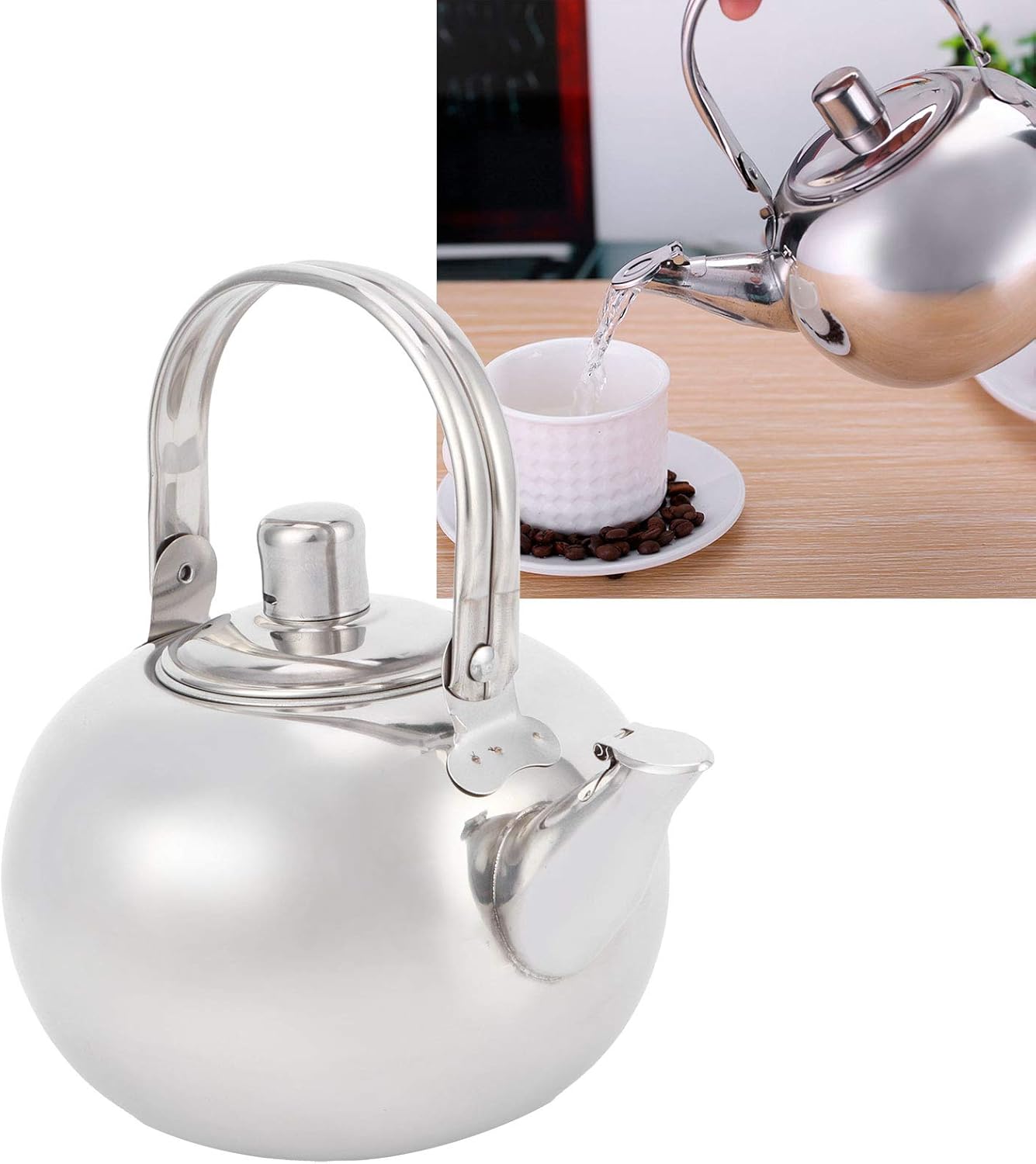 Tea Kettle for Stovetop, Stainless Steel Teapot with Filter, Flat Bottom Induction Cooker Water Kettle (Silver 14CM)