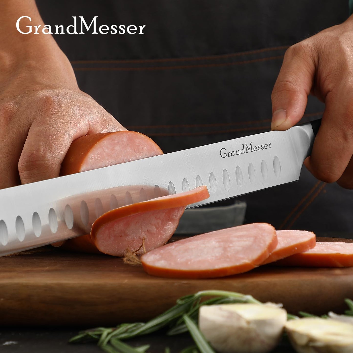 GrandMesser Carving Knife, 12 Inch Slicing Knife for Meat, Premium German Steel with ABS Handle, for BBQ Brisket Turkey Ham Rib Roast Beef with Sharpener.