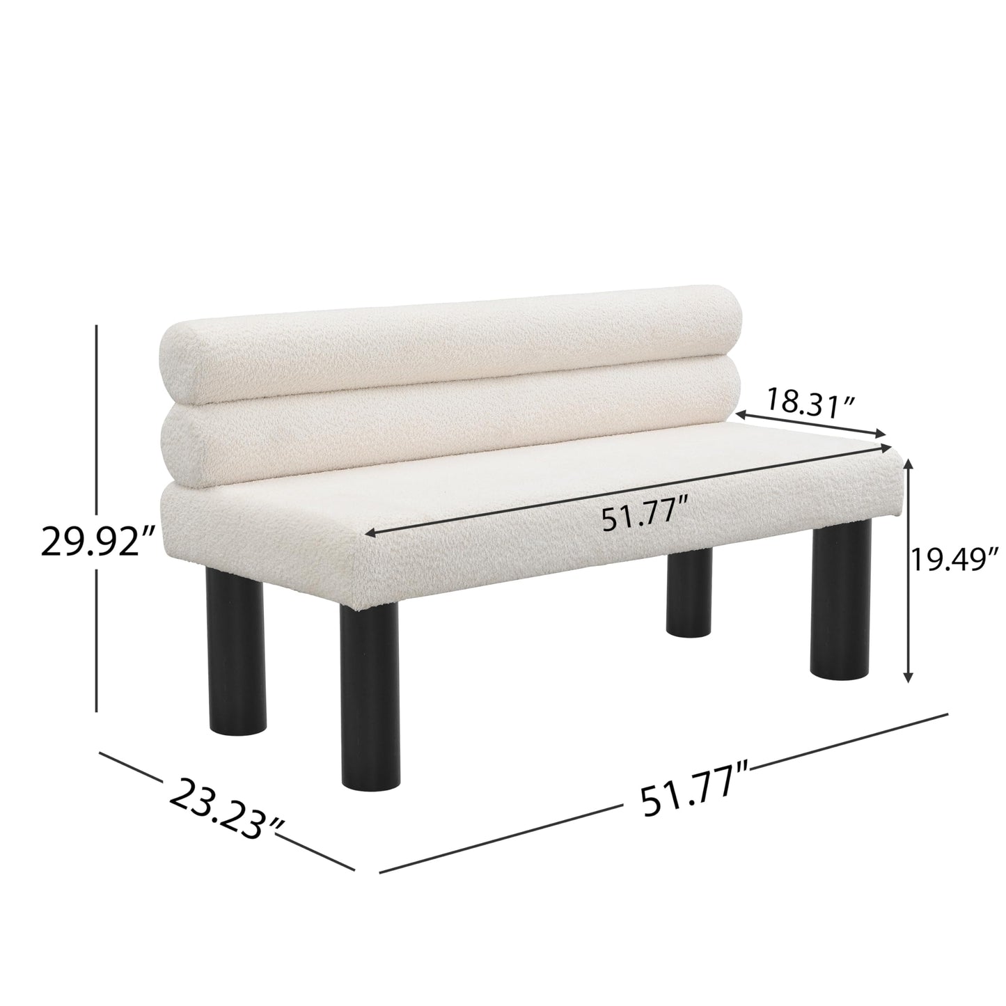 Christopher Knight Home Wally Boucle Upholstered Dining Bench, Modern Large Dining Room Chair, Entryway Ottoman Bench, Bedroom End of Bed Seating, Armless Desing and Wooden Frame, Milky White+Black