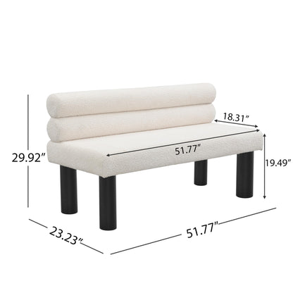 Christopher Knight Home Wally Boucle Upholstered Dining Bench, Modern Large Dining Room Chair, Entryway Ottoman Bench, Bedroom End of Bed Seating, Armless Desing and Wooden Frame, Milky White+Black