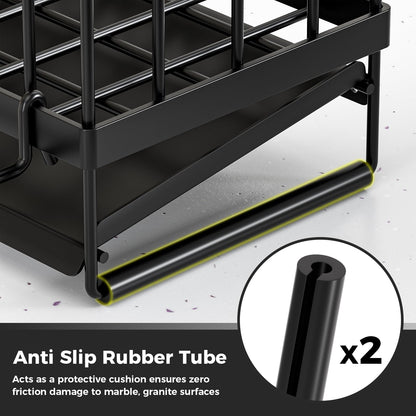 Sponge Holder for Kitchen Sink – Rustproof Stainless Steel with Detachable Drainboard, Brush Rack & Towel Bar | Compact, Non-Slip Design for Countertop Bathroom