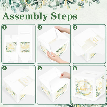 Greenery Baby Shower Games for Girl or Boy, Oh Baby Sage Green Diaper Raffle Card Box with Tickets for Boy Baby Shower Decorations