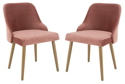 Safavieh Home Lulu Mid-Century Dusty Rose Velvet and Gold Dining Chair, Set of 2