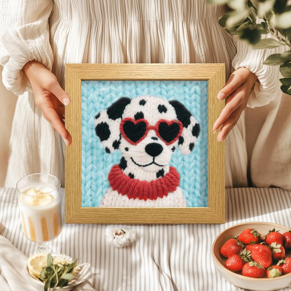 BEUNITONE Dog Punch Needle Kit for Beginners, Animals Starter Embroidery Kits with Frame & Instructions, Needle Felting Kit Poke Art for Adults DIY Handmade Craft for Coasters, Bags, Clothes Decor