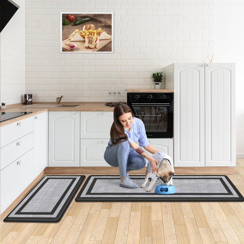 Mattitude Kitchen Mats Set of 2 Cushioned Rugs Anti-Fatigue Mats for Kitchen Floor,Waterproof Non-Slip Mats and Rugs Set for Office,Floor,Laundry 17.3"×29"+17.3"×59",Black