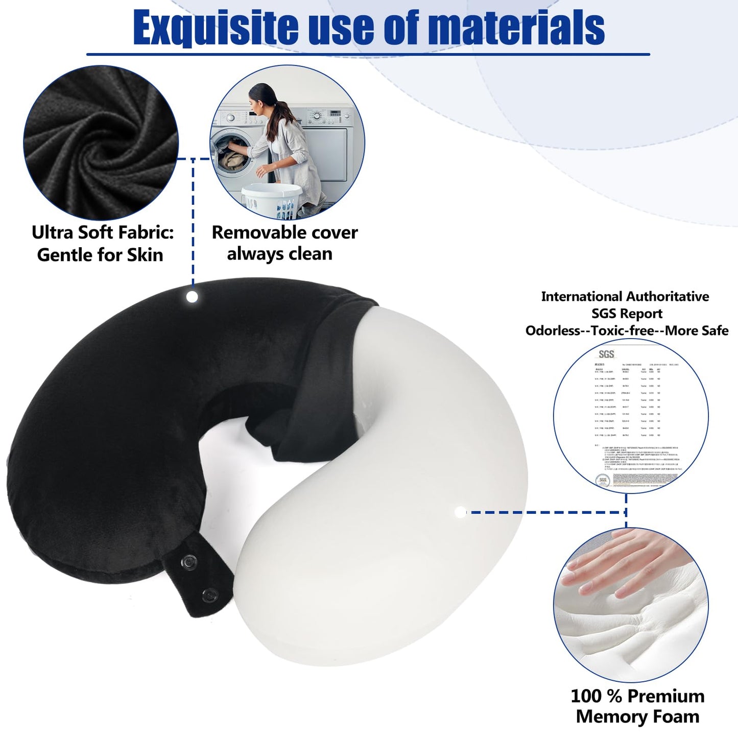 SAIREIDER Neck Pillows for Travel-Head Neck Support Travel Pillow for Traveling, Car, Home, Office Adjustable(Navy Blue)