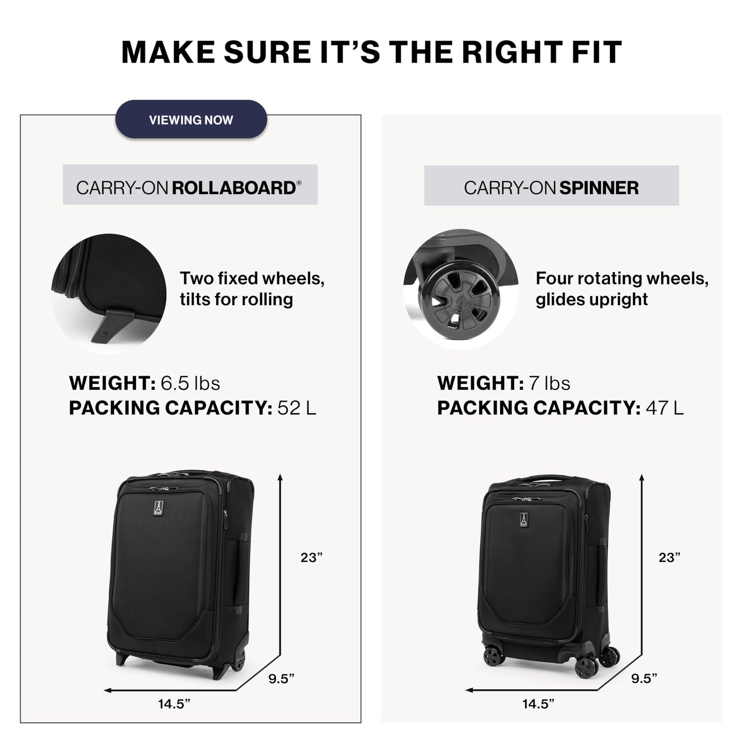 Travelpro Crew Classic Lightweight Softside Expandable Carry on Luggage, 2 Wheel Upright Rollaboard Suitcase, Men and Women, Carry On 22-Inch, Black