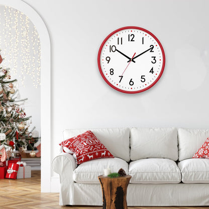 HZDHCLH Wall Clock Red,Silent Wall Clocks Battery Operated 8 Inch Modern Non Ticking Analog Clock Decorative for Kitchen Bedroom Living Room Office Classroom
