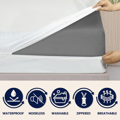 Twin Mattress Protector Encasement with Zipper – Waterproof Mattress Protector Twin Size – Soft, Breathable & Noiseless Zippered Mattress Cover – Fits Up to 12”