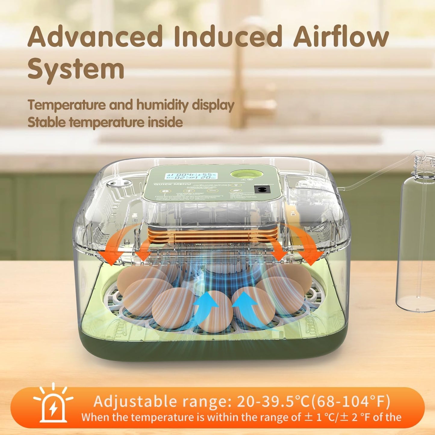 12 HOWOOlUA Egg Incubator for Hatching Eggs withAuto Turn, Temp & Humidity Control, Built-in CandleLarge Capacity Egg