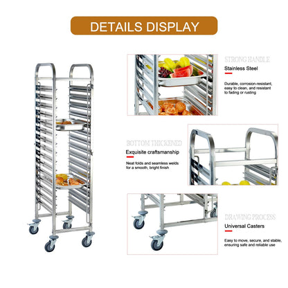 WRYsqbhjyb Stainless Steel Work Table, Kitchen Trolley Cart with Wheels, Bakery Rack Serving Cart with Brake for Kitchen Prep Work(Large)