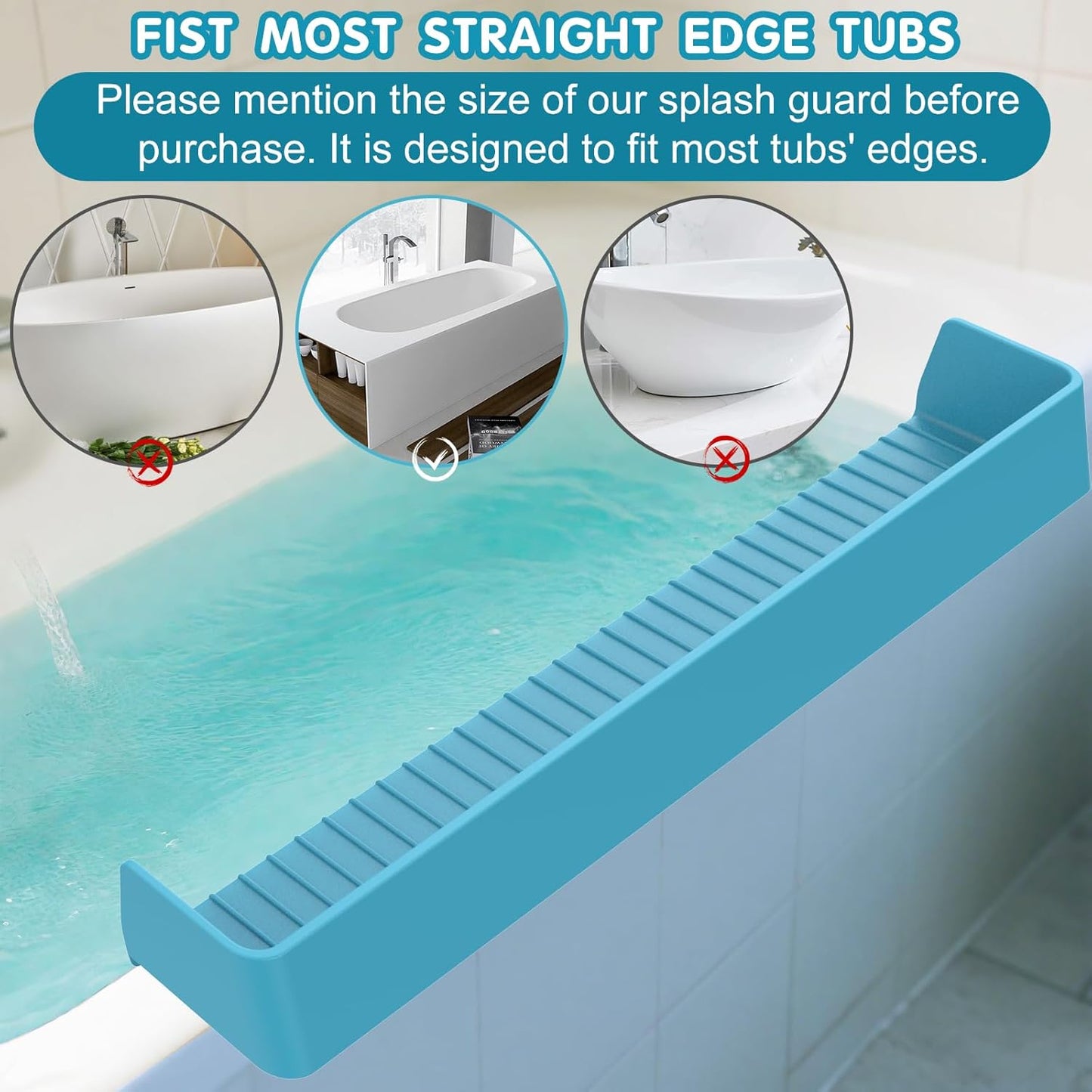 IwelKee Bathtub Splash Guard for Tub Kids, Longer Silicone Water Splash Guard for Bathtub, Toy Holder Play Shelf