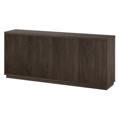 Henn&Hart 68" Fluted Sideboard Buffet Cabinet, Modern Ribbed Wooden Credenza with 4 Doors, Adjustable Shelves, and Cable Management Cut-Outs for Dining Room, Living Room or Entryway, Rich Brown