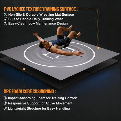GianToucan Wrestling Mat for Home, ８’x ８’x 1.25” Grappling Mat for Wrestling, MMA, BJJ, Jiu Jitsu, Judo, Gym, Roll-Up Wrestling Practice Mat for Kids & Adults，Easy to Clean Indoor/Outdoor, Gray