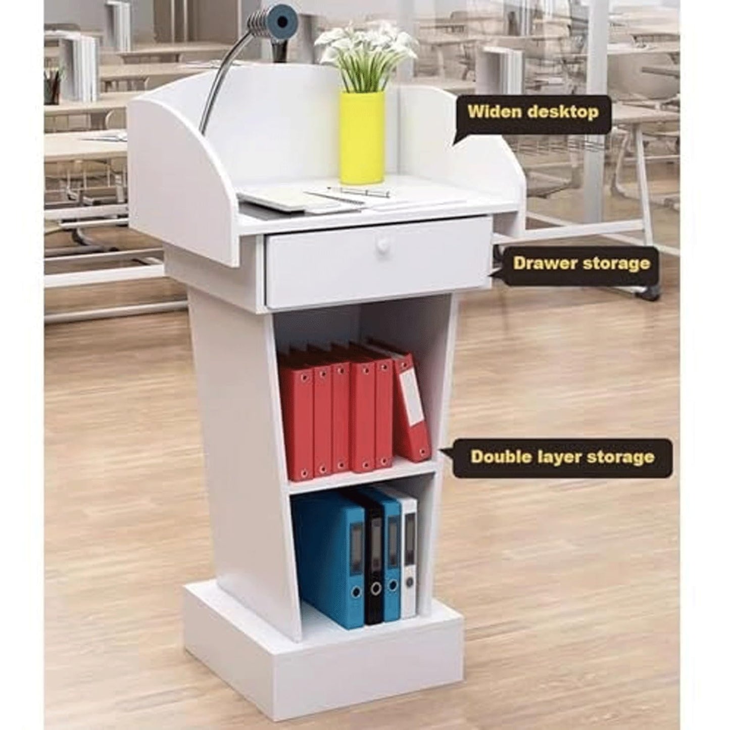 KrrNFYSG Speaking Podium Stand Wooden Lectern for Churches Floor-Standing Hostess Stand Portable Pulpit Desk Reception Podiums Table Stylish(Rojo)