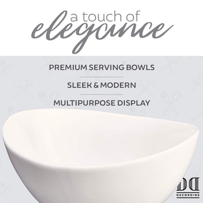 3 Piece Serving Bowl Set – Elegant White Porcelain Salad Bowls for Fruit, Salad, Pasta and Soup - Food Server Display Dishes for Party or Display - 24 oz. 34 oz. and 44 oz. - by DécorDine