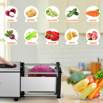 SIXRARI Electric French Fry Cutter, 1/2 & 3/8 Inch Interchangeable Stainless Steel Blades Automatic Potato Cutter, Commercial & Household Potato Slicer, Use for Potatoes Onion Cucumbers