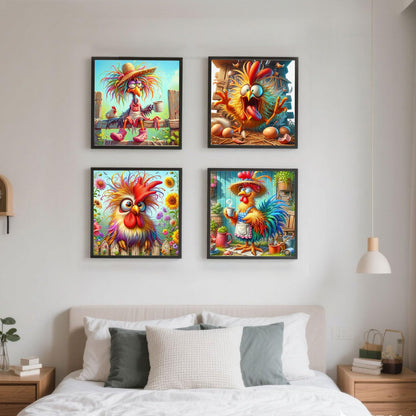 Dorwendis Diamond Painting Kits for Adults,4 Pack DIY Henhouse Chicken Diamond Art Kits for Beginners,5D Diamond Art for Adults,Full Round Drill Paint by Diamond Painting for Wall Decor Gifts12X12inch
