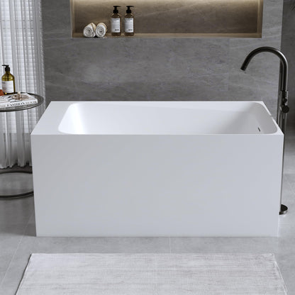 GDFStudio 51" Solid Surface Freestanding Bathtub, Matte White Resin Stone Soaking Tub with Overflow and Pop-Up Drain, Anti-Slip Stand Alone Deep Soaker Tub for Modern Bathroom Spa Relaxation