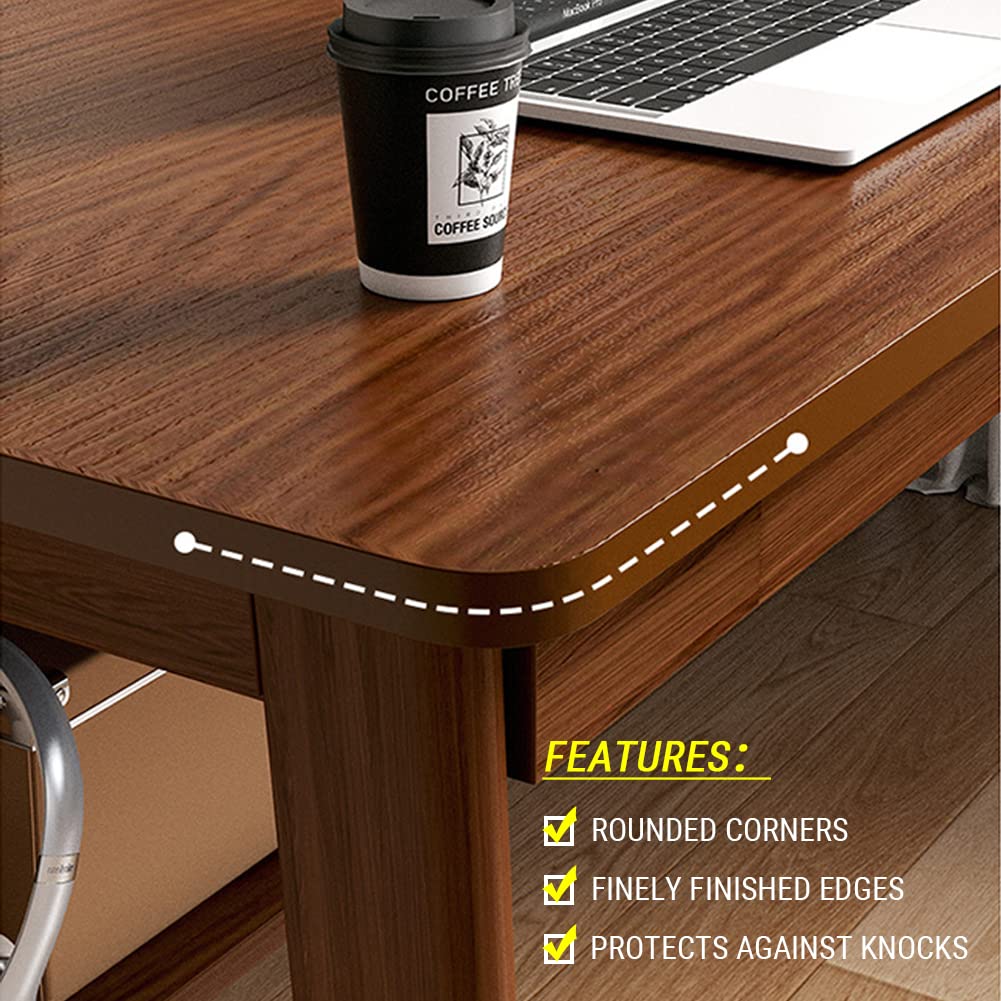 NELYE Mid-Century Long Desk Table - 63" Simple Modern Extra Long 2-Person Wood Computer Workstation for Home Office Work in Walnut, 63" W x 24" D