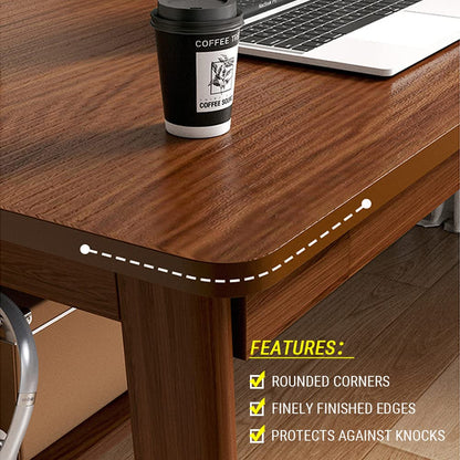 NELYE Mid-Century Long Desk Table - 63" Simple Modern Extra Long 2-Person Wood Computer Workstation for Home Office Work in Walnut, 63" W x 24" D