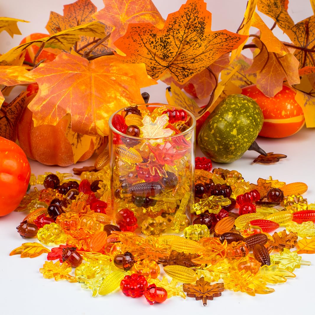 Prehalpty 260PCS Thanksgiving Vase Filler – Acorns, Pumpkins, Corn, and Fall Leaves, Mini Fall Decor for Fall Thanksgiving Centerpieces, Bowl Fillers, Crafts, and Table Decor