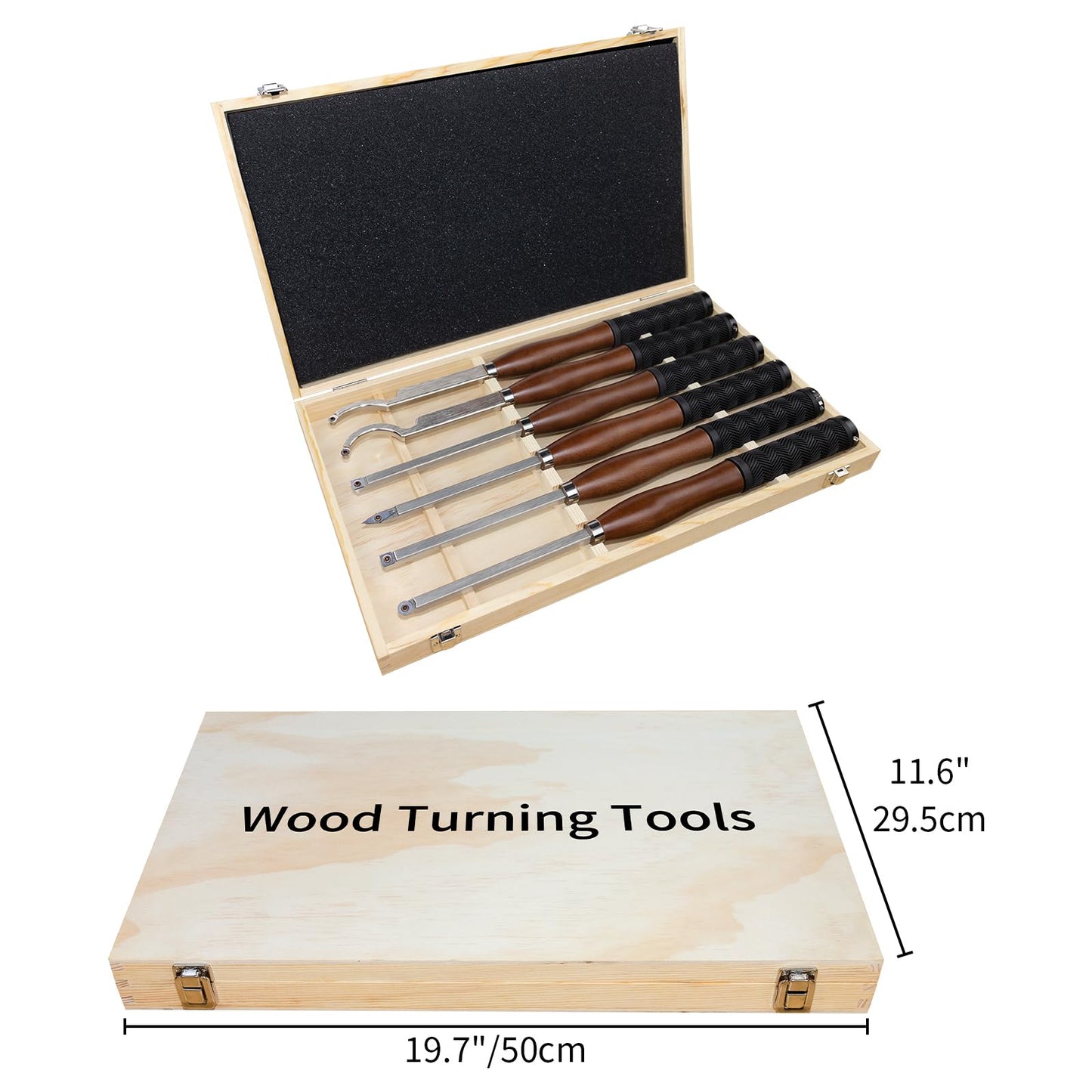 SIIIXS Full Size Carbide Wood Lathe Turning Tool Kit with Wooden Box, 6pcs 18" Professional Carbide Lathe Tools including Swan Neck Hollower, Rougher, Finisher, Beech Handle with Rubber