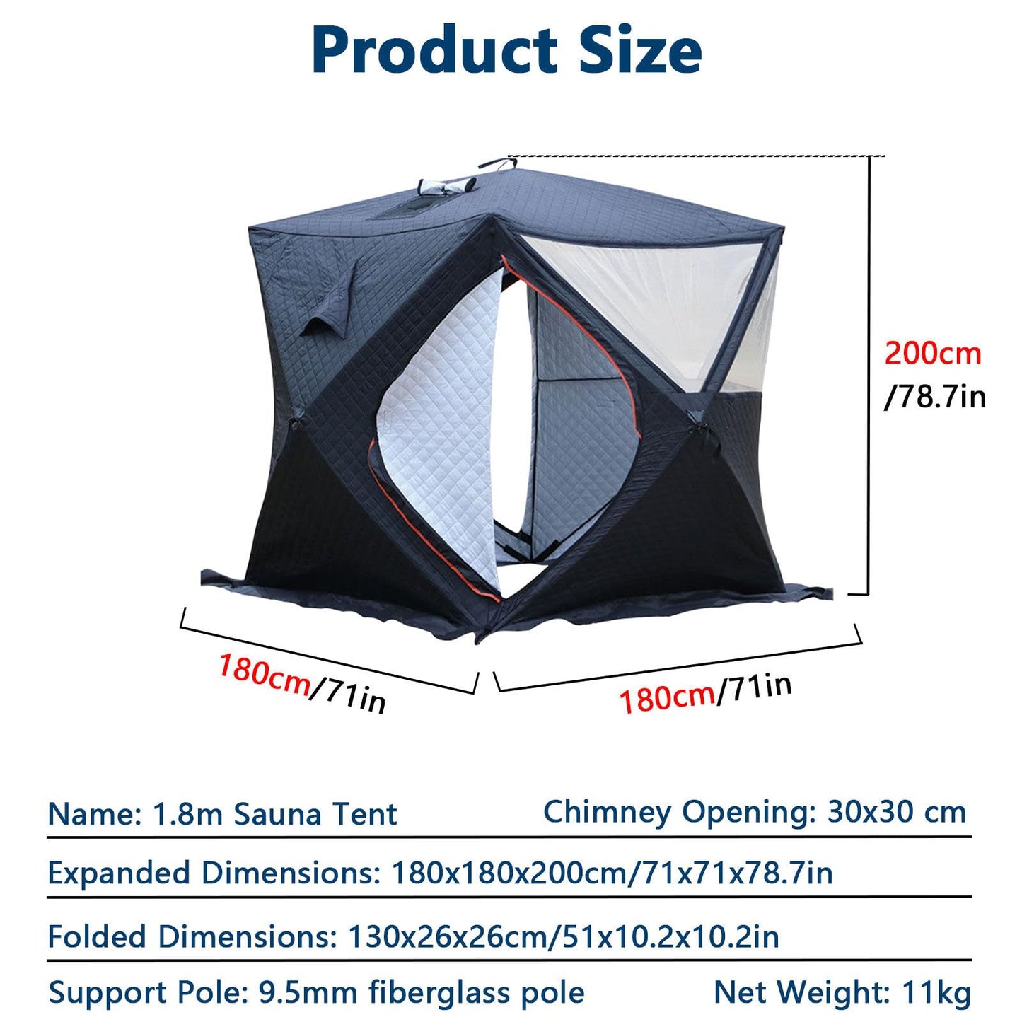 WACLMOTAKE 3-5 Person Portable Sauna Tent - Foldable Insulated Personal Spa Steam Ice Fish Tents with Stove Jack for All Weather Camping or Home, Easy Setup with Carrying Bag Sauna-Tent-1.8m