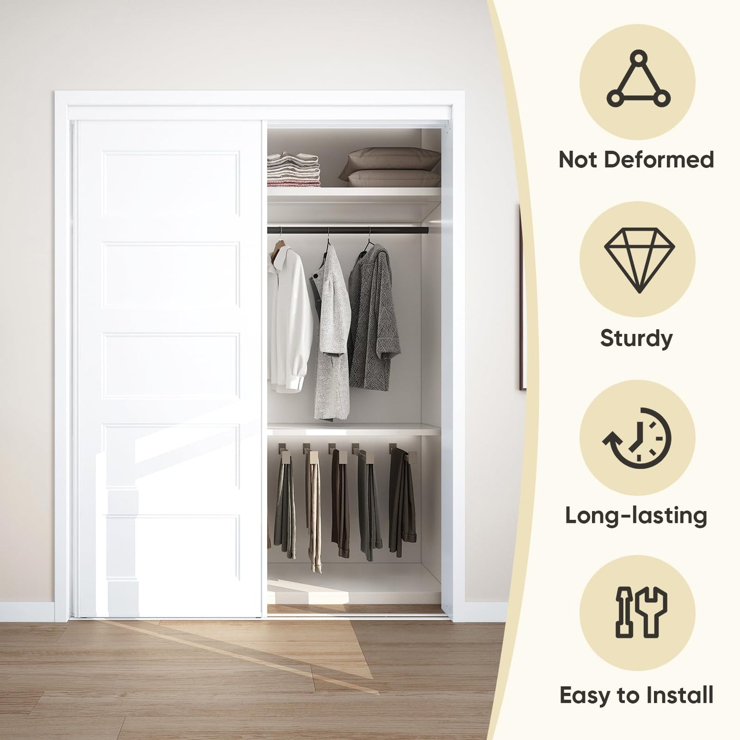 JUBEST Sliding Closet Door 60"(Double 31") x80, 5-Panel Steel Frame Bypass Primed Door with Top & Bottom Track Kits, Preassembled Hardboard Panels with Paintable Surface, Durable & Sturdy