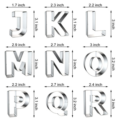 Alphabet Letter Cookie Cutters Shapes Large 3 Inch - 26 Pcs Stainless Steel Cookie Cutter Set Fondant Biscuit Fruit Dough Mold Tools for Birthday, Christmas, New Year and Holiday Party Decorations