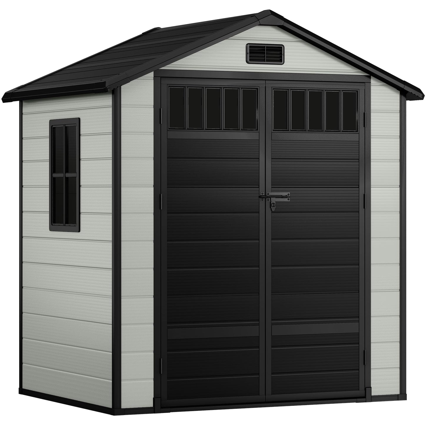 DWVO 6x4.4 FT Resin Storage Shed with Fence-Style and Side Windows, Lockable Door, and Vents for Garden, Backyard, Patio, Lawn, Blue-Gray