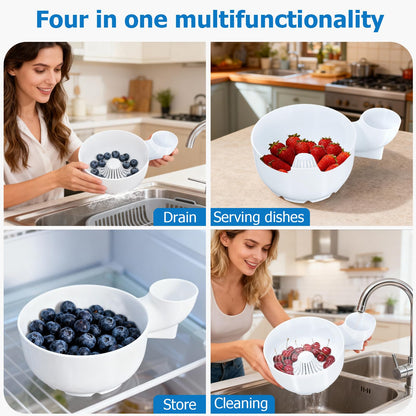 STHF Hydro Bowl 2-Pack- 3D-Printed 4-in-1 Multifunctional Fruit Washing Bowl with Snail Drain, Automatic Cleaner Spinner for Efficient Rinse & Drain, Space-Saving Kitchen Sink Storage Basket Set
