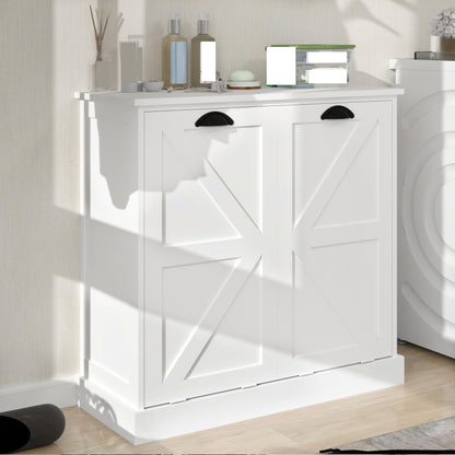Modern Contemporary Laundry Sorter Cabinet, Two-Compartment Tilt-Out, for Bathroom Living Room Hallway