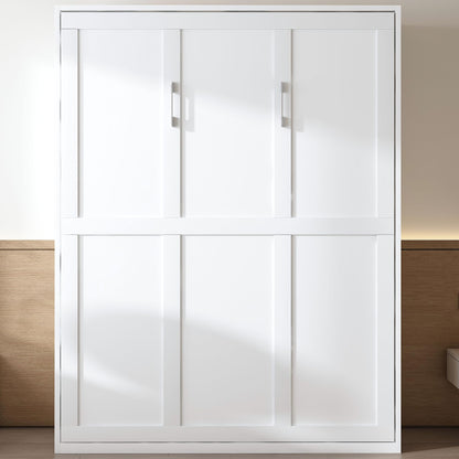 KEIKI Queen Size Murphy Bed Chest, Sapce Saving Folding Cabinet Wall Bed Frame, Foldable Hideaway Cabinets Platform Beds Frames for Apartment Bedroom Guest Room, Wood Slats Support, White
