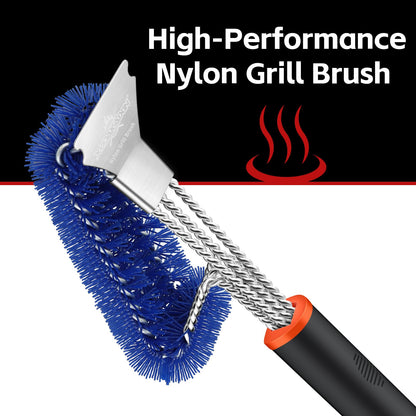 XUDAKAIXIN Grill Brush and Scraper, Safe Nylon Bristles Barbecue Outdoor Grill Brush for Cooled Grates, Extra Strong BBQ Cleaner Accessories (Blue)