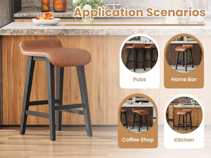 GarveeHome 26.2" Bar Stools Set of 4, Modern Upholstered Kitchen Stools with Low Back and Footrest, Counter Height Bar Stools with Wood Legs, for Kitchen Counter, Dining Room, Brown