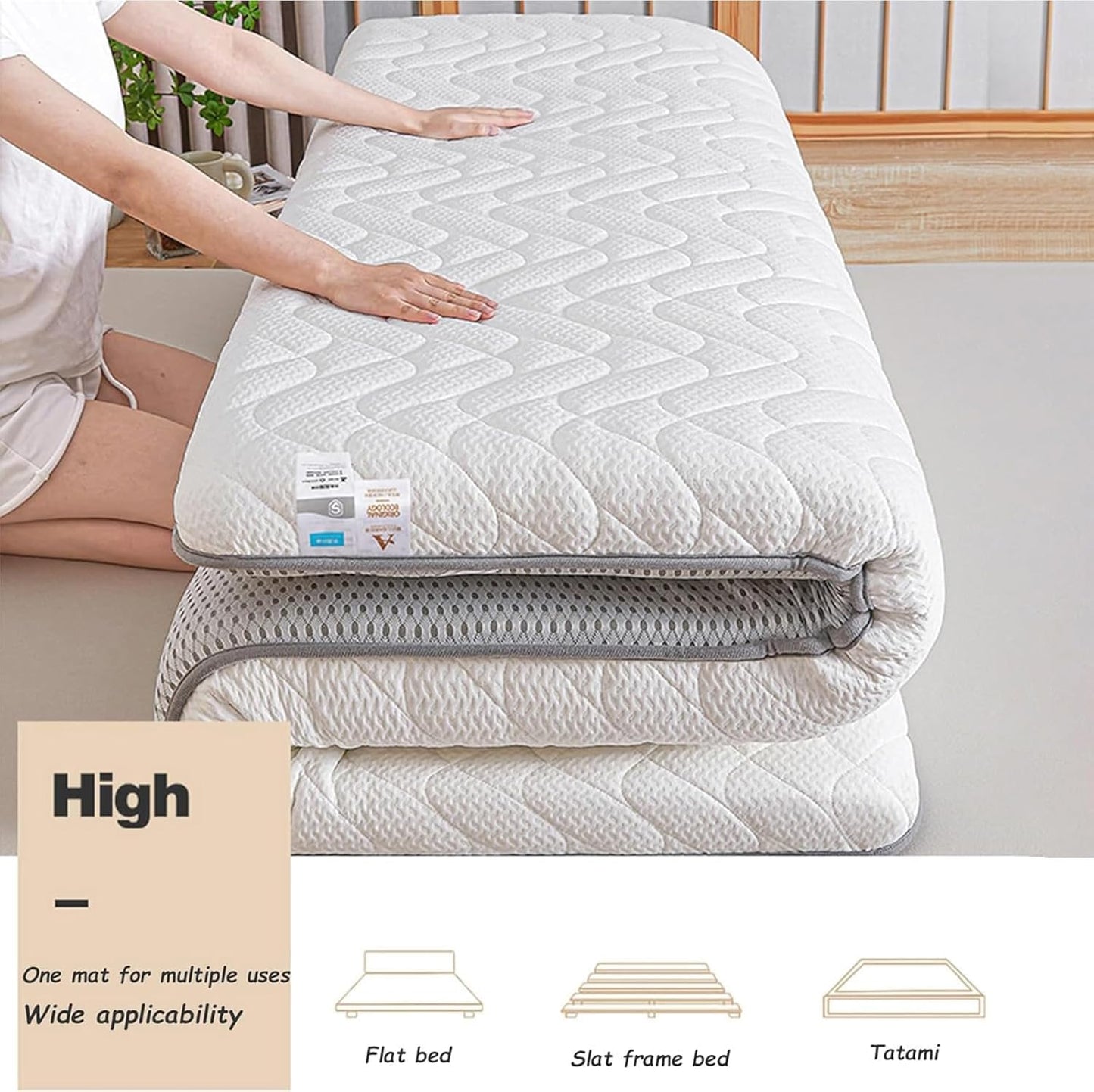 Comfortable Futon Mattress, Japanese Floor Mattress, Thick, Foldable, Roll, Mattress Cover, Tatami, Lounger, Guest Bed for Camping, Sofa or Car, 01, 180 x 200 cm